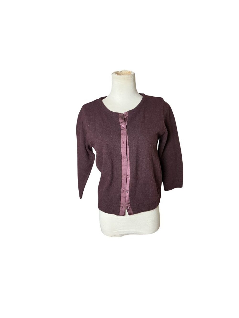 Free People Burgundy Cardigan Sweater 3/4 Sleeve Pink Floral Cuff Detail